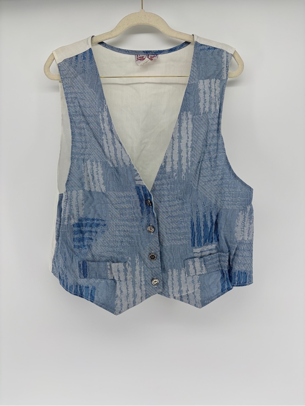 Vintage 90’s Live It Up USA Made Blue Patterned Cotton Vest GrannyCore Western